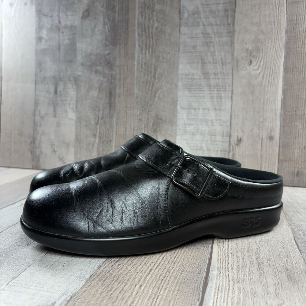 SAS Clog Everyday Slide Womens 7 Narrow Slip On Mules Leather Comfort Shoe Black